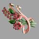 Vintage 1940s Signed CORO Pink Flower Spray Enamel Rhinestone Figural Brooch Pin