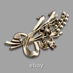 Vintage 1940s Signed CORO Pink Flower Spray Enamel Rhinestone Figural Brooch Pin