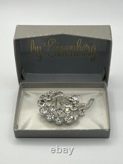 Vintage 1940s Signed Eisenberg Ice Clear Rhinestone Brooch Pin 2 Stunning Box