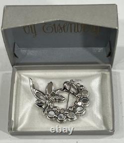 Vintage 1940s Signed Eisenberg Ice Clear Rhinestone Brooch Pin 2 Stunning Box