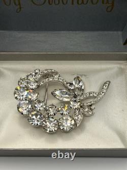 Vintage 1940s Signed Eisenberg Ice Clear Rhinestone Brooch Pin 2 Stunning Box