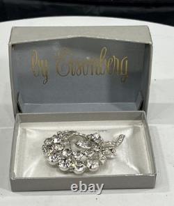 Vintage 1940s Signed Eisenberg Ice Clear Rhinestone Brooch Pin 2 Stunning Box