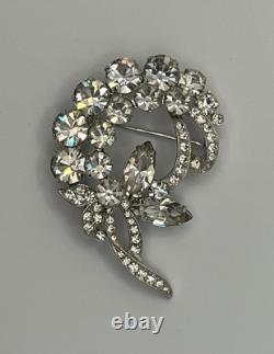 Vintage 1940s Signed Eisenberg Ice Clear Rhinestone Brooch Pin 2 Stunning Box