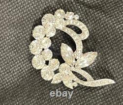 Vintage 1940s Signed Eisenberg Ice Clear Rhinestone Brooch Pin 2 Stunning Box