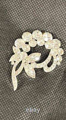 Vintage 1940s Signed Eisenberg Ice Clear Rhinestone Brooch Pin 2 Stunning Box