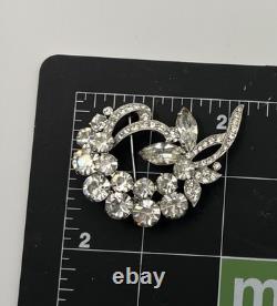 Vintage 1940s Signed Eisenberg Ice Clear Rhinestone Brooch Pin 2 Stunning Box