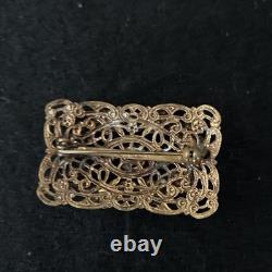 Vintage 1940s West German Filigree Brooch Emerald Green Rhinestones AB Marked