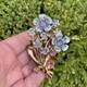 Vintage 1942 Coro Adolph Katz Blue Enamel Flowers Brooch Rhinestone Floral Pin