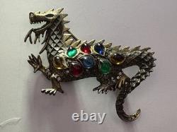 Vintage 1950's La Roco Gripoix Glass Mogul Style Rhinestone Dragon Pin/Brooch
