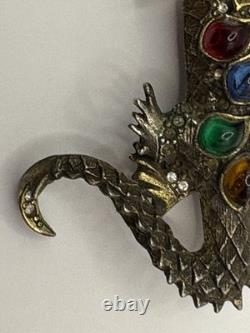 Vintage 1950's La Roco Gripoix Glass Mogul Style Rhinestone Dragon Pin/Brooch