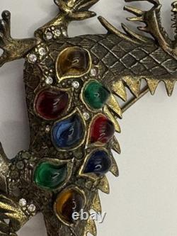 Vintage 1950's La Roco Gripoix Glass Mogul Style Rhinestone Dragon Pin/Brooch