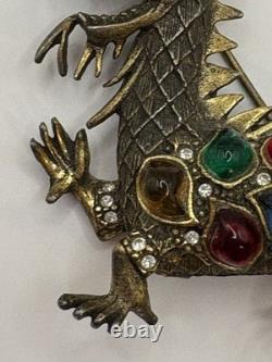 Vintage 1950's La Roco Gripoix Glass Mogul Style Rhinestone Dragon Pin/Brooch