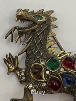 Vintage 1950's La Roco Gripoix Glass Mogul Style Rhinestone Dragon Pin/Brooch