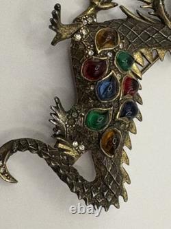 Vintage 1950's La Roco Gripoix Glass Mogul Style Rhinestone Dragon Pin/Brooch