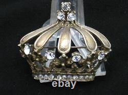 Vintage 1950S JOMAZ STERLING Crown Brooch Gold Plated Rhinestone Pin