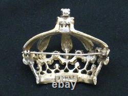 Vintage 1950S JOMAZ STERLING Crown Brooch Gold Plated Rhinestone Pin