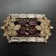 Vintage 1950s Purple Rhinestone Baguette Floral Brooch Gold Tone Statement Pin