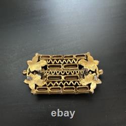 Vintage 1950s Purple Rhinestone Baguette Floral Brooch Gold Tone Statement Pin