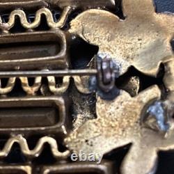 Vintage 1950s Purple Rhinestone Baguette Floral Brooch Gold Tone Statement Pin