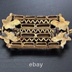 Vintage 1950s Purple Rhinestone Baguette Floral Brooch Gold Tone Statement Pin