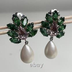 Vintage 1958/1959 Christian Dior Faux Pearl Rhinestone Glass Earrings Brooch Set