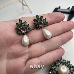 Vintage 1958/1959 Christian Dior Faux Pearl Rhinestone Glass Earrings Brooch Set