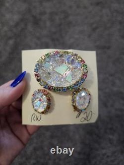 Vintage 1960's JULIANA D&E Geode AB Rhinestone Brooch Pendant And Matching Clip