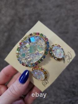 Vintage 1960's JULIANA D&E Geode AB Rhinestone Brooch Pendant And Matching Clip