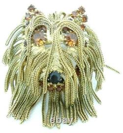 Vintage 1960s Dominic Detora Brooch Pin Terrier Shaggy Dog Metal Chain Dangles