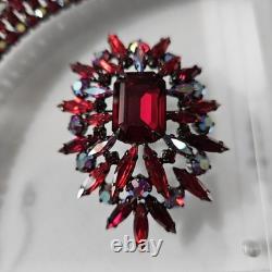 Vintage 1960s Sherman Siam Red Brooch, Bracelet, And Earrings Parure Verified