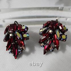 Vintage 1960s Sherman Siam Red Brooch, Bracelet, And Earrings Parure Verified