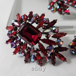 Vintage 1960s Sherman Siam Red Brooch, Bracelet, And Earrings Parure Verified