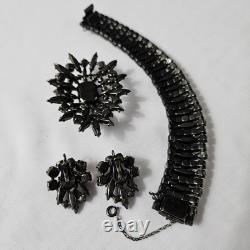 Vintage 1960s Sherman Siam Red Brooch, Bracelet, And Earrings Parure Verified
