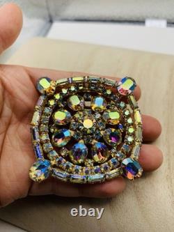 Vintage 1960s Signed Weiss Dazzling Aurora Borealis AB Rhinestone Rainbow Brooch