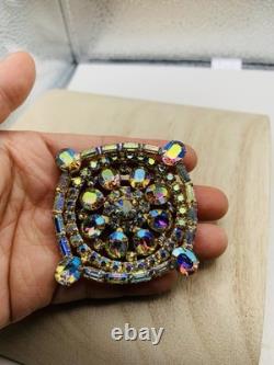 Vintage 1960s Signed Weiss Dazzling Aurora Borealis AB Rhinestone Rainbow Brooch