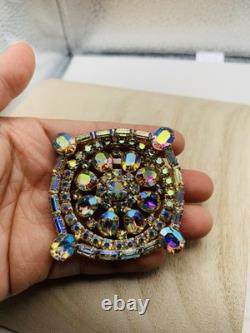 Vintage 1960s Signed Weiss Dazzling Aurora Borealis AB Rhinestone Rainbow Brooch