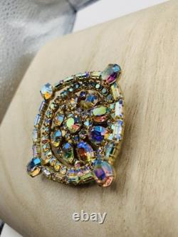 Vintage 1960s Signed Weiss Dazzling Aurora Borealis AB Rhinestone Rainbow Brooch