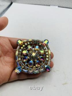 Vintage 1960s Signed Weiss Dazzling Aurora Borealis AB Rhinestone Rainbow Brooch