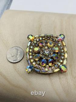 Vintage 1960s Signed Weiss Dazzling Aurora Borealis AB Rhinestone Rainbow Brooch