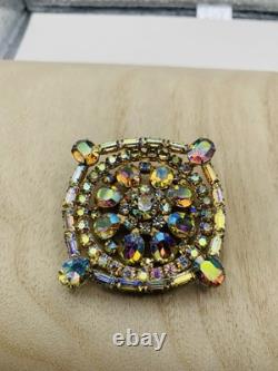 Vintage 1960s Signed Weiss Dazzling Aurora Borealis AB Rhinestone Rainbow Brooch