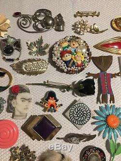 Vintage 200 Piece Brooch Pin Jewelry Lot Enamel Crystal Rhinestone Cloisonné