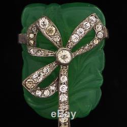 Vintage 20s Art Deco Fn Co Fishel Nessler Jade Green Glass Rhinestone Brooch Pin