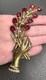 Vintage 4.25 HUGE Pot Metal Hand Holding Flowers Brooch Red Rhinestone
