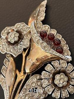 Vintage 4 JOMAZ Joseph Mazer Pin Brooch Rhinestone Glass Faux Ruby Red Unsigned