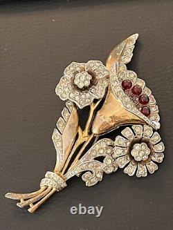 Vintage 4 JOMAZ Joseph Mazer Pin Brooch Rhinestone Glass Faux Ruby Red Unsigned