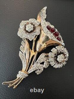 Vintage 4 JOMAZ Joseph Mazer Pin Brooch Rhinestone Glass Faux Ruby Red Unsigned