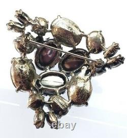 Vintage 40`s Elsa Schiaparelli Metallic AB & Glass Rhinestones Flower Brooch Pin