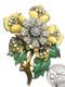 Vintage 40's Layered Enameled Figural Flower Brooch, Large, Crystal Rhinestones
