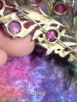 Vintage 40s 50s Signed REJA Enamel Leaf with Bow Crystal Moonglow Brooch 4