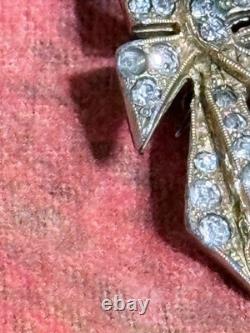 Vintage 40s 50s Signed REJA Enamel Leaf with Bow Crystal Moonglow Brooch 4